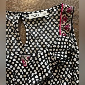 Cato Polka Dot Tank Top Blouse Sleeveless Black White Pink Keyhole Button Back